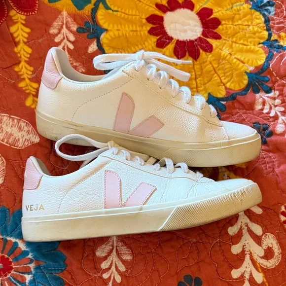Veja Women's White and Pink Sneakers - Picture 1 of 2